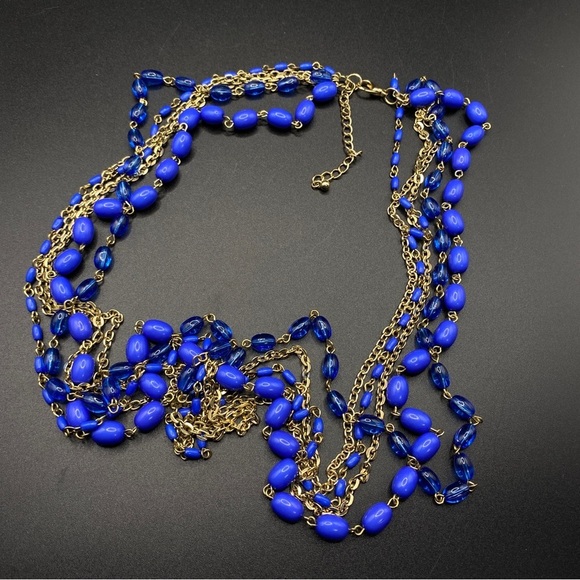 Cobalt Blue Acrylic Beads & Gold Chain Long Necklace - Picture 3 of 9